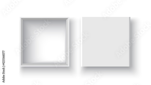 White open box and cover. Package. Vector illustration.