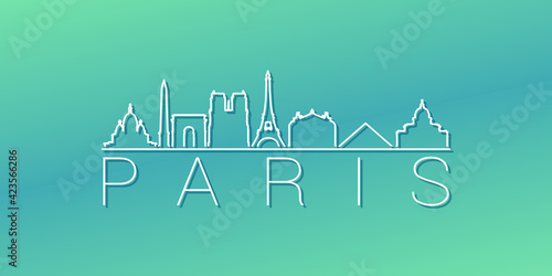 Paris, France Skyline Linear Design. Flat City Illustration Minimal Clip Art. Background Gradient Travel Vector Icon.