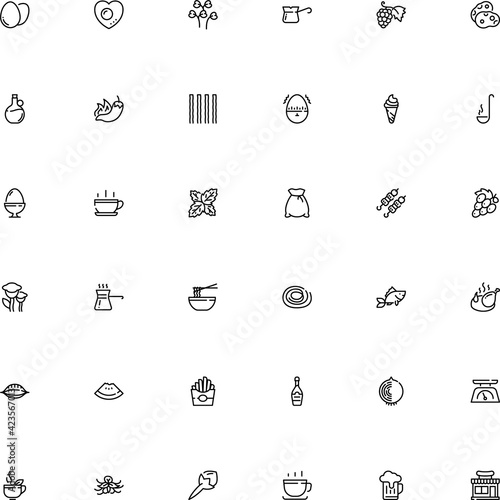 icon vector icon set such as: bread, shish, linguine, frozen, awning, pepper, malware, kilogram, pork, vitamin, champagne, paprika, water, blossom, skewer, waffle, pollen, city, seafood, sea, mold