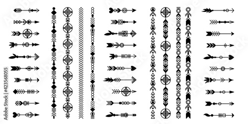 Tribal arrow set. Ethnic vector design collection. Boho elements for tattoo, stickers, t-shirt, bag, clothes.