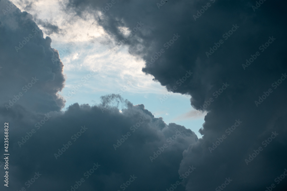 Amazing white and dark clouds in blue sky