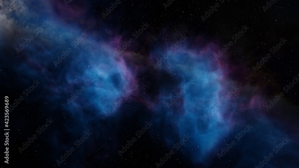 colorful space background with stars, nebula gas cloud in deep outer space 3d render