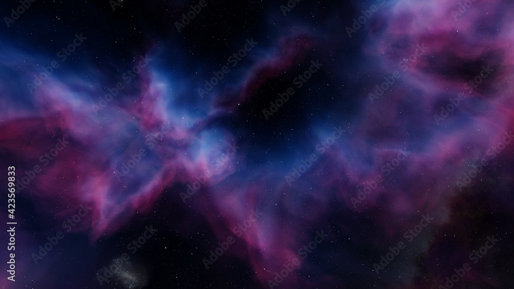 colorful space background with stars, nebula gas cloud in deep outer space 3d render