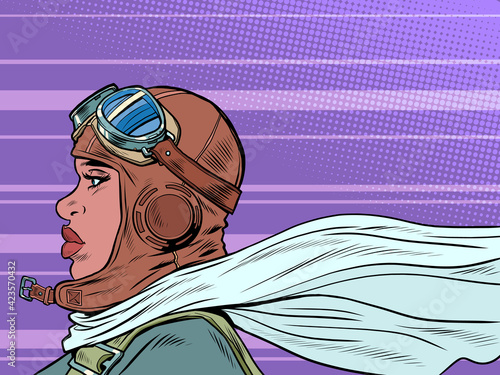 retro female pilot with scarf. military aviation. a girl at war