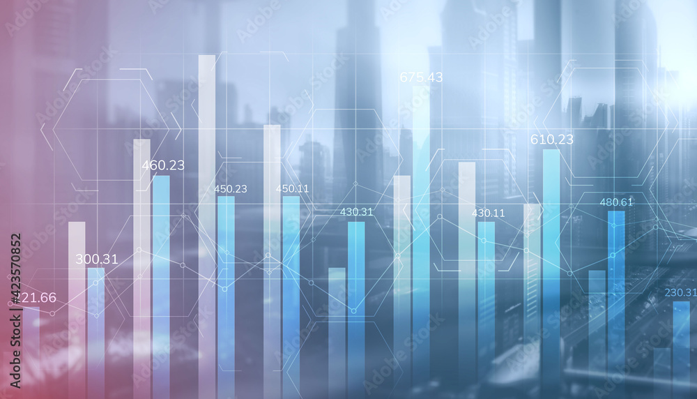 Universal background. Diagrams with numbers on the background of the city Universal background. Diagrams with numbers on the background of the city