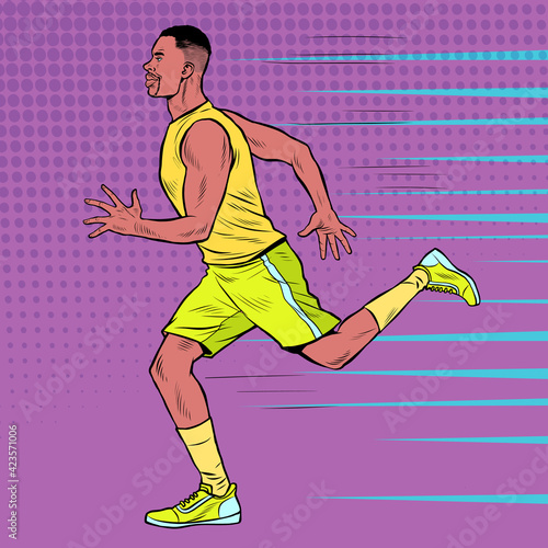 Black male athlete runner. An African does sports