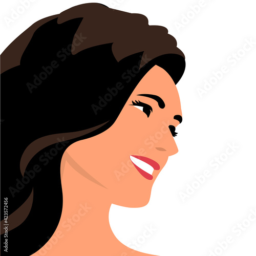 Portrait of a beautiful young woman with a happy smile. Vector isolated illustration of female face