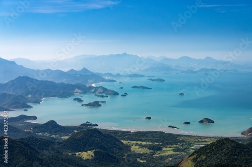 Wide and distant view of Serra do Mar (Sea Ridge) and Carioca Bay as saw from Pedra da Macela viewing spot inside Serra da Bocaina national park.