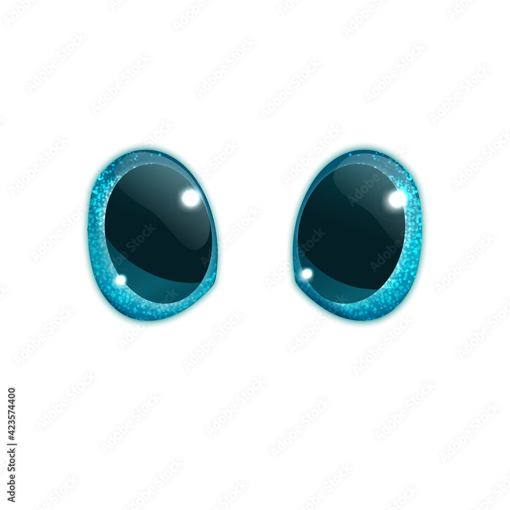 Fototapeta premium Cute glass blue eyes from a 3d cartoon or for a plush toy, realistic style, isolated on white. Vector illustration