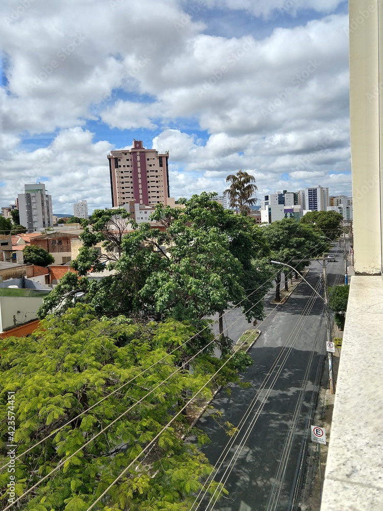 Fototapeta premium Paisagem de avenida com árvores e prédios