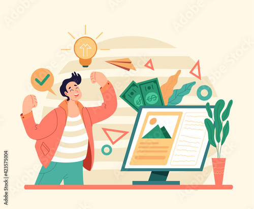 Internet inspiration for good bsiness start up fresh idea investment. Flat illustration graphic design concept
