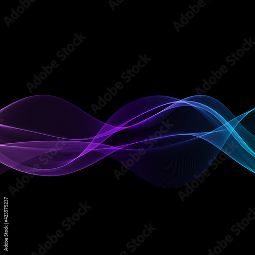 Vector abstract shiny color blue wave design element on dark background.