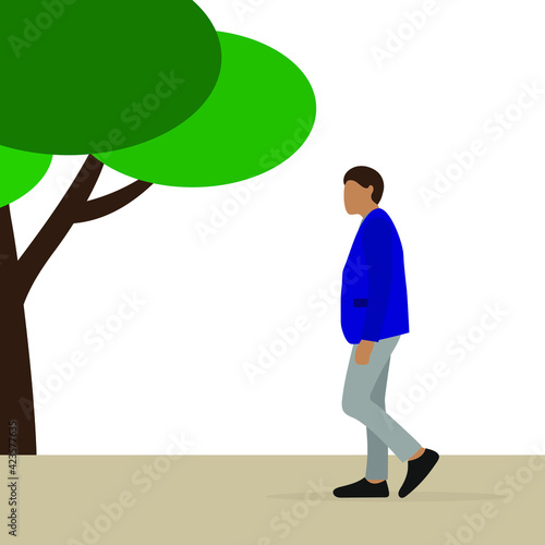 A male character stands alone near a tree