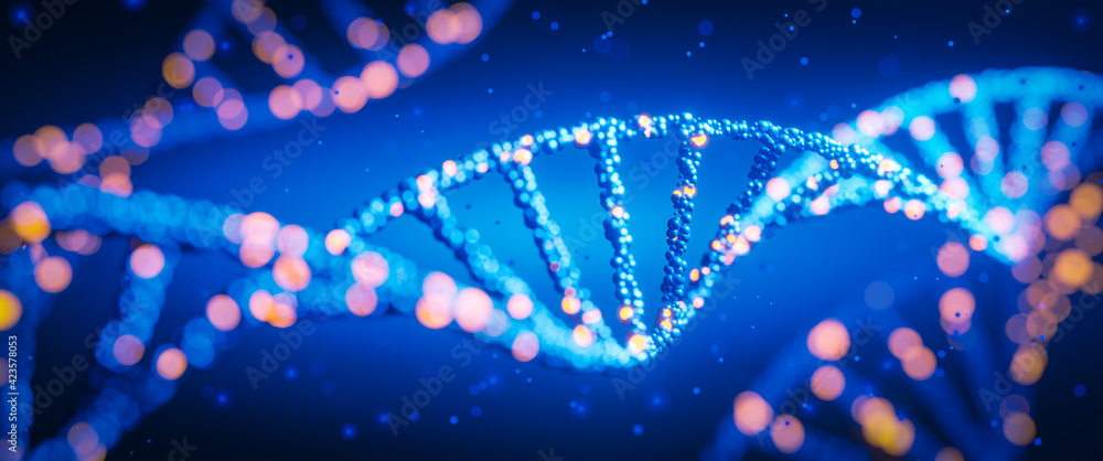 DNA digital. Study of gene structure of cell. Molecule structure. Genetic engineering of the future. 3d illustration DNA digital. Study of gene structure of cell. Molecule structure. Genetic engineering of the future. 3d illustration