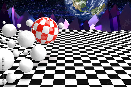 3D Illustration als abstrakter Hintergrund im Stil des Vaporwave der 1990er Jahre