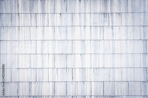 White and blue beautiful brick wall texture background. Colorful smudges painted on bricks. Creative backdrop design. Striped wall structure. Close up  copy space