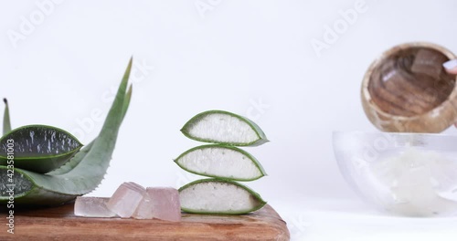 aloe vera leaves over white background