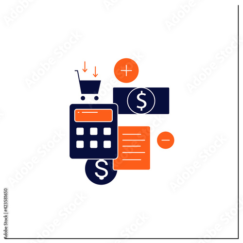 Budgeting glyph icon.Creating plan to spend money.Rational money distribution.Cash counting.Thoughtful spending money.Mindful spending concept.Filled flat sign. Isolated silhouette vector illustration
