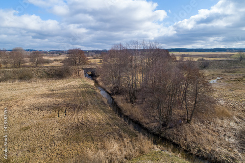 Old line and railway infrastructure, field and meadow nature