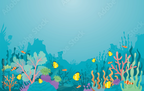 Underwater, Coral Reef, Sea Anemone and Fish Background © muchmania