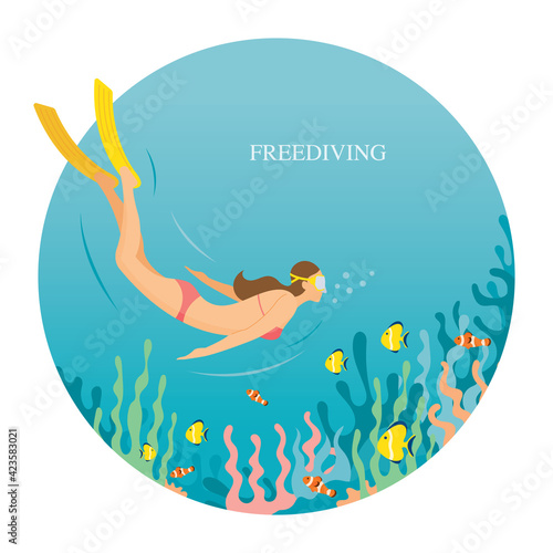 Girl in Swimsuit Freediving Underwater, Summer Travel