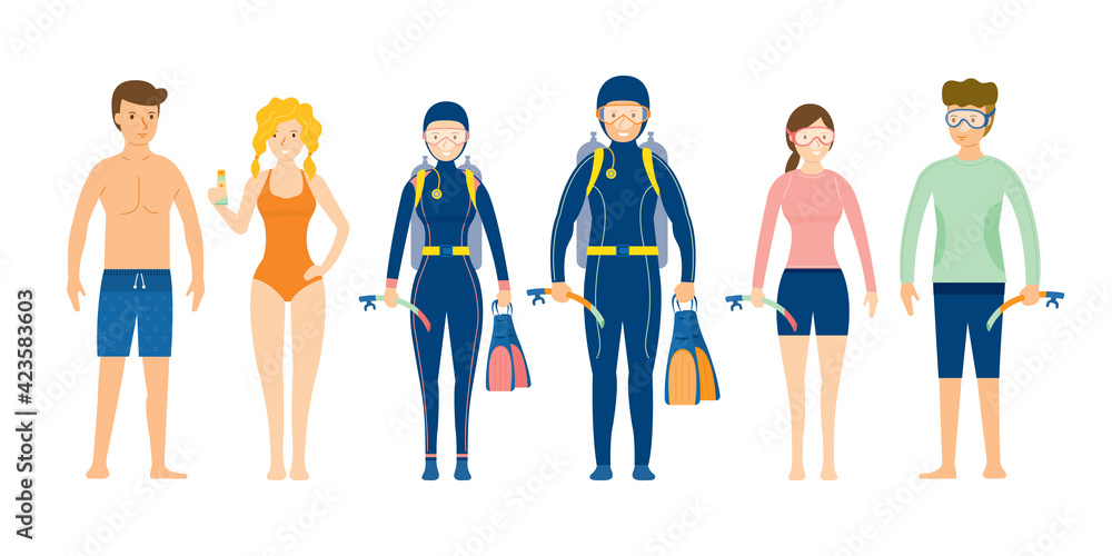 Group of People wearing Swimming and Diving Clothes