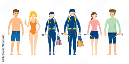 Group of People wearing Swimming and Diving Clothes
