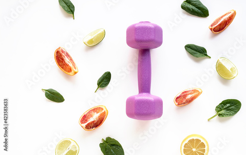 Wallpaper Mural Sources of vitamins and sports. Flat lay for healthy lifestyle Torontodigital.ca