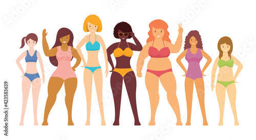 Woman in Swimsuits Various Type of Body Shape