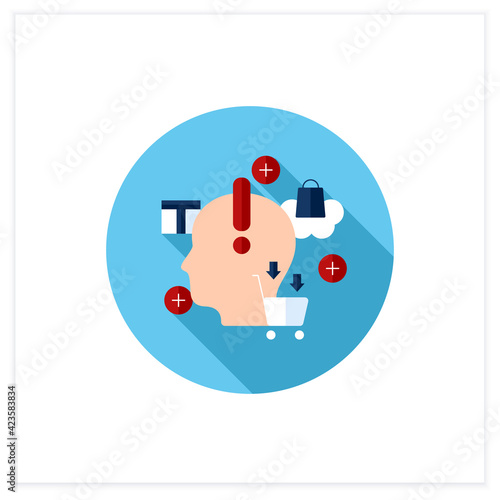Conscious consumption flat icon. Thoughtful shopping. Thoughtful spending money. Buying necessary things.Conscious buying concept.Vector illustration