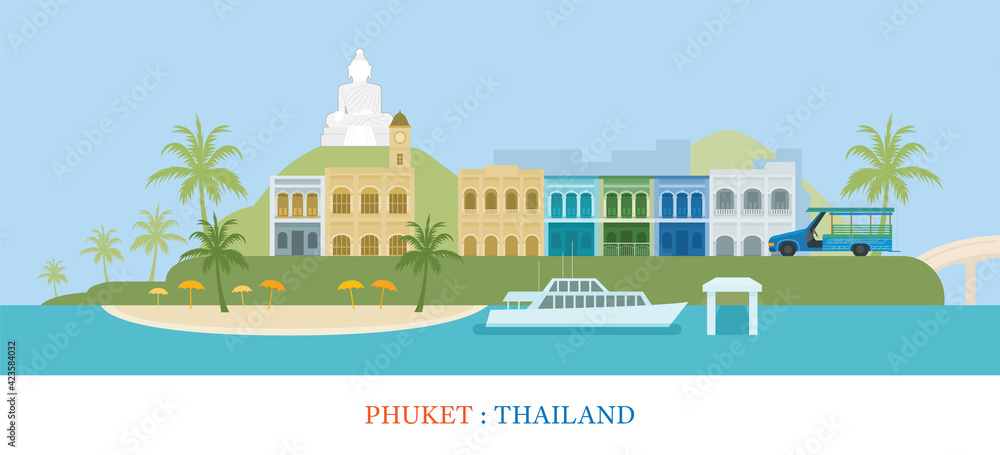 Phuket Island Thailand Landmarks Background, Old Town, Travel and Tourist Attraction