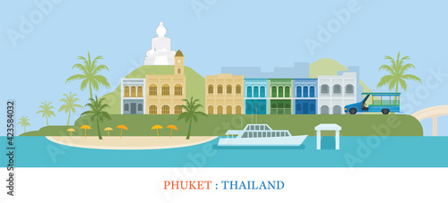 Phuket Island Thailand Landmarks Background, Old Town, Travel and Tourist Attraction
