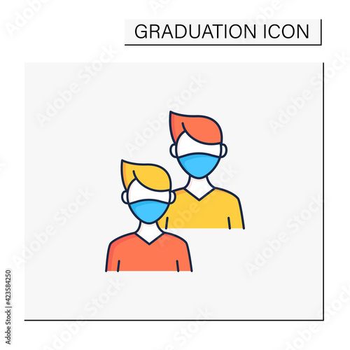 Junior color icon. Younger student. Freshman, first-year student. Protection from other people. Training. Professional development. Graduation concept.Isolated vector illustration