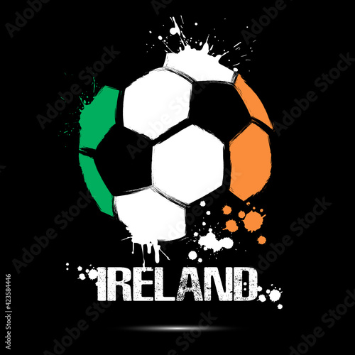 Abstract soccer ball with Irish national flag colors. Flag of Ireland in the form of a soccer ball made on an isolated background. Football championship banner. Vector illustration
