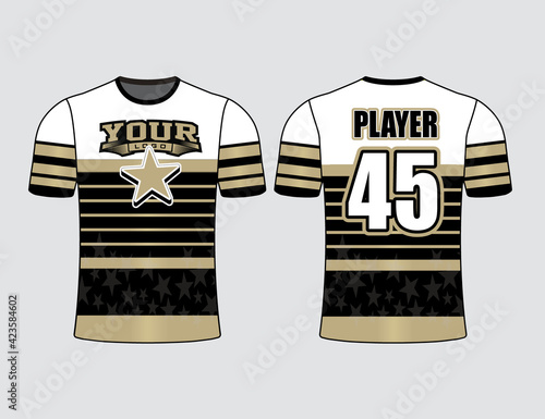 Sports gear template and mockup perfect for all sports team uniforms. Designs that go on casual wear, T-shirts, fashions and sports apparels
