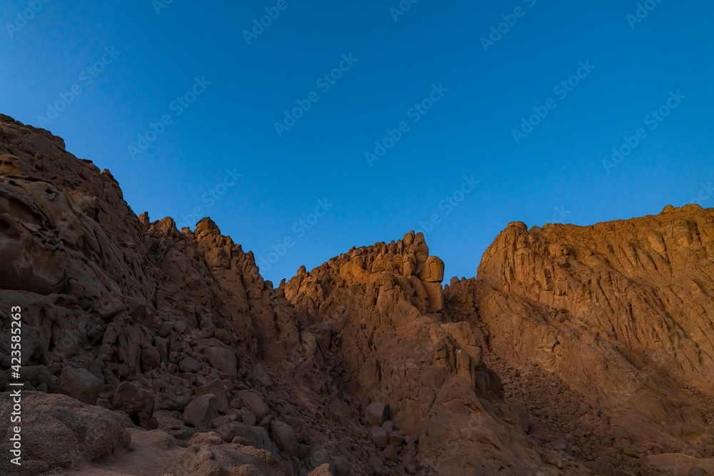 Mountain in sand desert. Mountains and clear sky near Sharm El Sheikh, Egypt