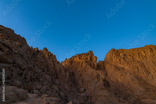 Mountain in sand desert. Mountains and clear sky near Sharm El Sheikh, Egypt