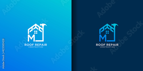 Letter m home roof repair logo