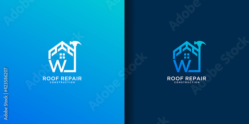 Letter w home roof repair logo