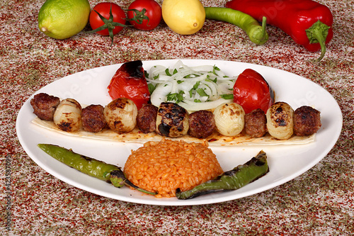 Photos of special and famous turkey barbecues for your restaurant and hotel menus sogan kebab Onion kebab with fresh meat