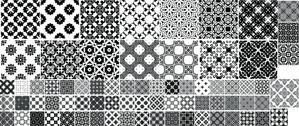 73 Universal different geometric seamless patterns. Endless vector texture can be used for wrapping wallpaper, pattern fills, web background,surface textures. Set of monochrome ornaments.