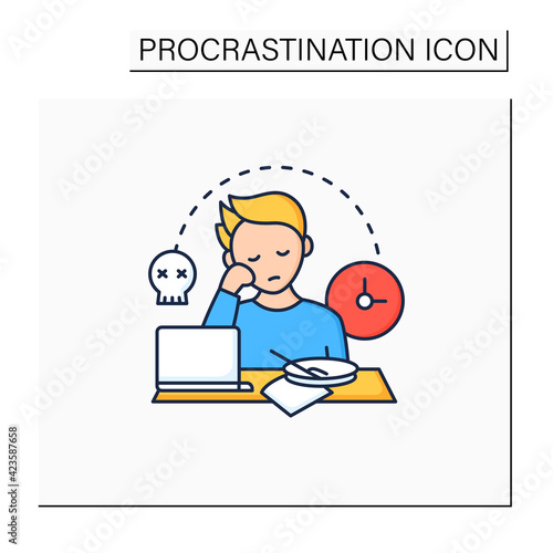 Laziness color icon.Postpone unpleasant tasks for later.Delay. Lazy person. Procrastination concept. Isolated vector illustration