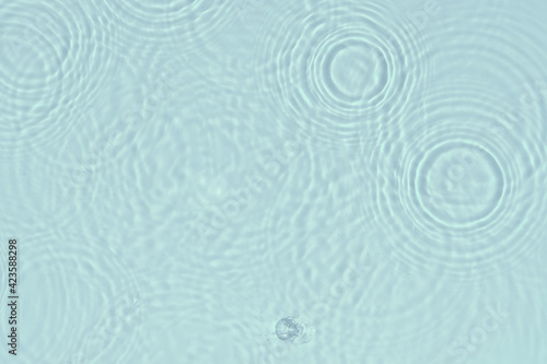 Water background. Blue water texture, blue mint water surface with rings and ripple. Spa concept background. Flat lay, top view, copy space, copy-space.
