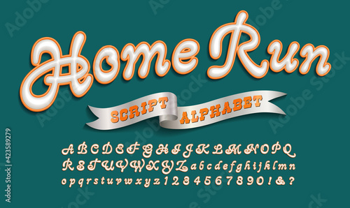 Home Run is a sports or collegiate style script font. This lettering style is suited to sports team logos, sportswear, hoodies, etc.