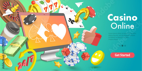 3D Isometric Flat Vector Conceptual Illustration of Online Gambling Platform.