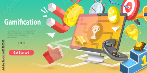 3DVector Conceptual Illustration of Gamification, Interactive Content.