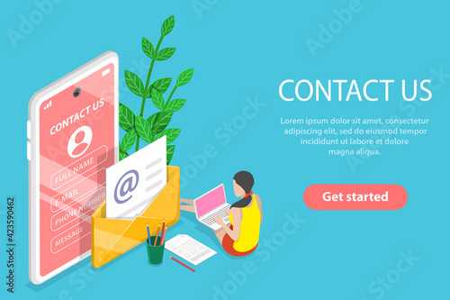 3D Isometric Flat Vector Conceptual Illustration of Contact Us.