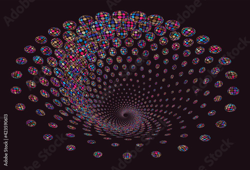 Tunnel or wormhole. Digital wireframe tunnel. 3D tunnel grid