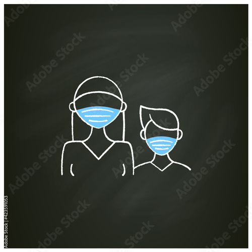 Senior chalk icon. Professor protection. Second-year student and freshman. Training, studying. Professional development. Isolated vector illustration on chalkboard