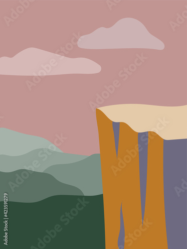Minimalist abstract landscape, flat vector pattern, design for poster or greeting card